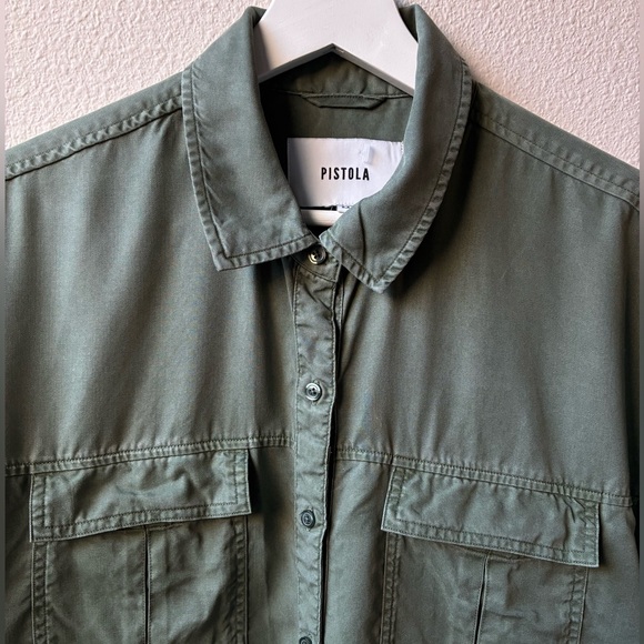 EUC PISTOLA Reid Relaxed Button Down Top in Olive (Size:M) - Picture 4 of 10